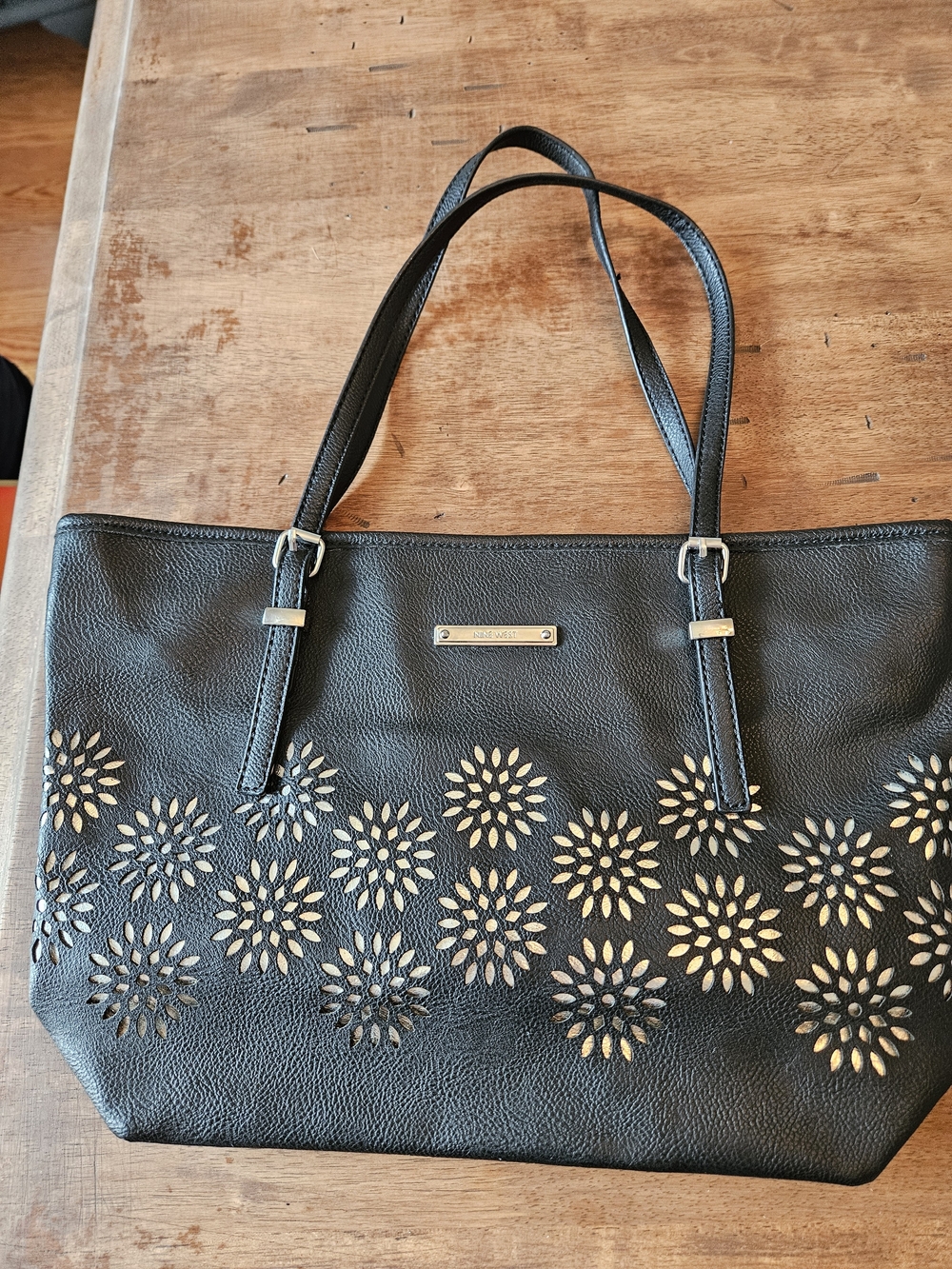 Nine Wesr Black With Silver  Floral Cutout  Purse  Excellent Cond.
